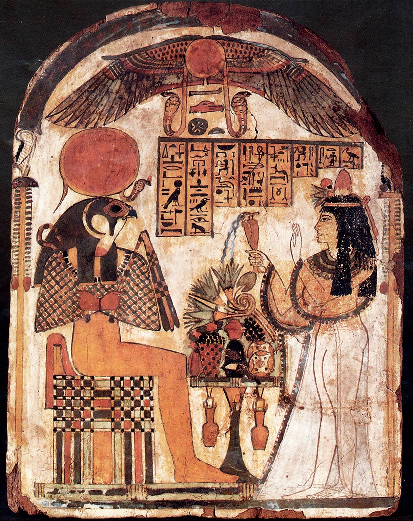 Un'immagine dell'Antico Egitto raffigurante il dio Horus come un falco antropomorfo